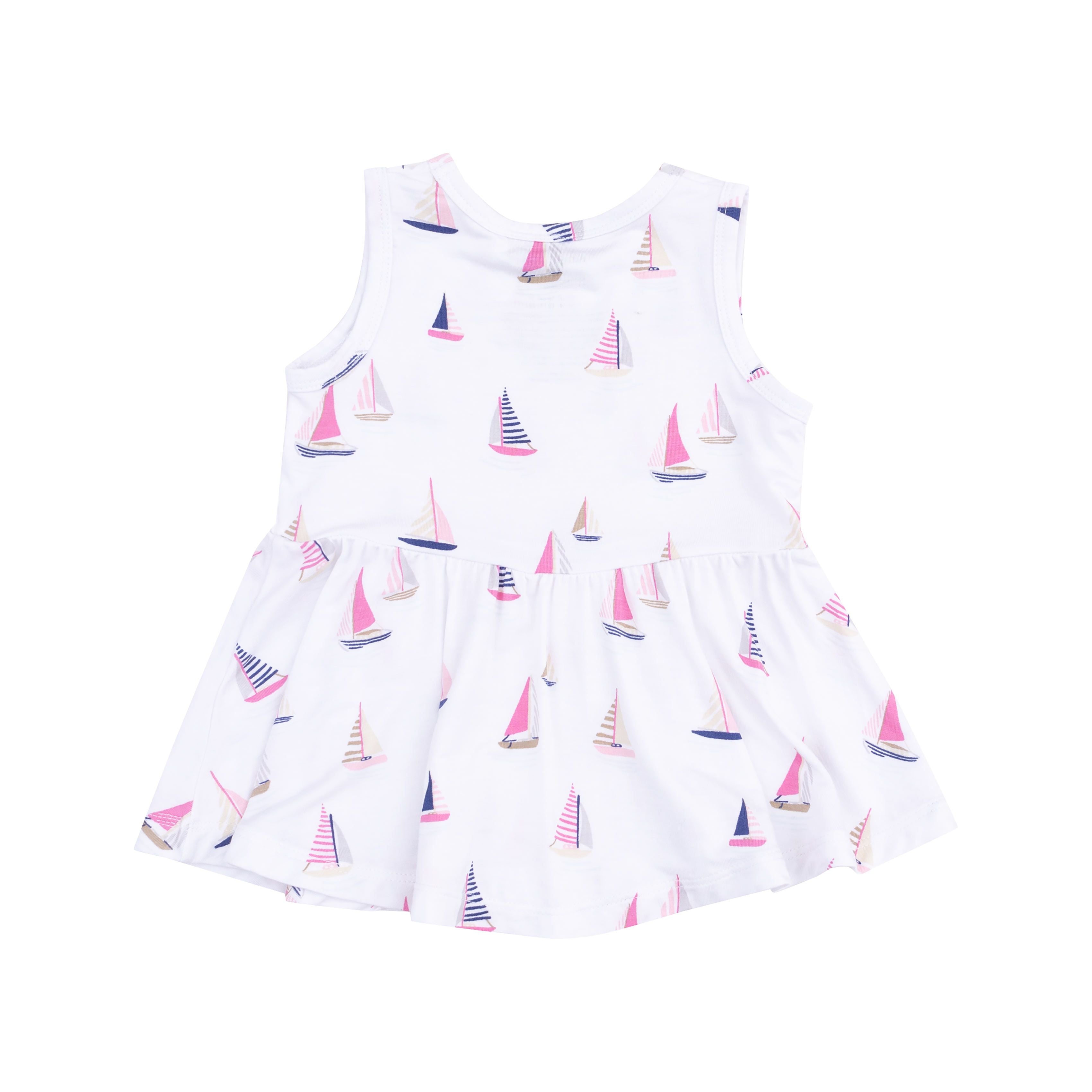 White/Pink Sailboats Peplum Tank & Bike Short 2pc Set