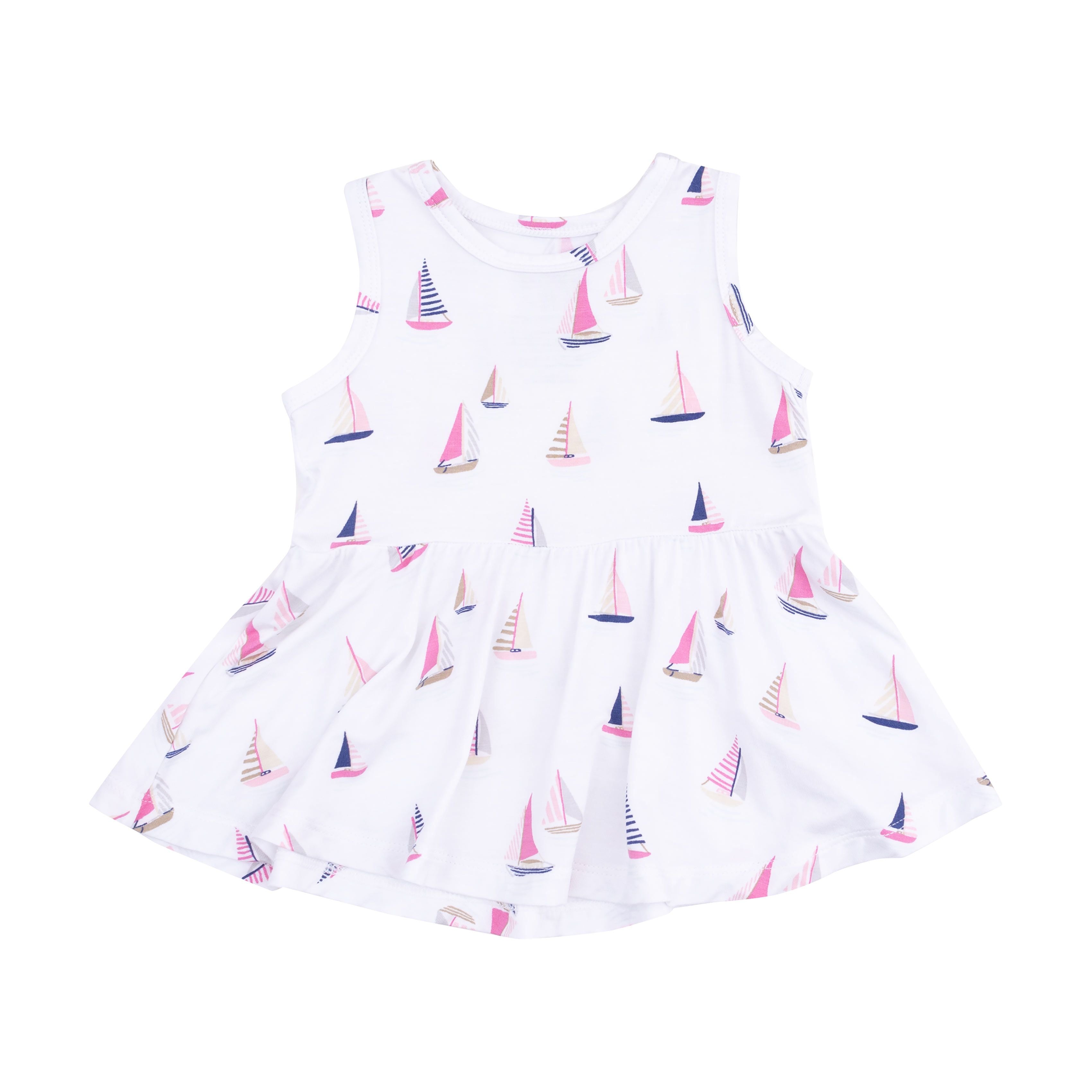 White/Pink Sailboats Peplum Tank & Bike Short 2pc Set