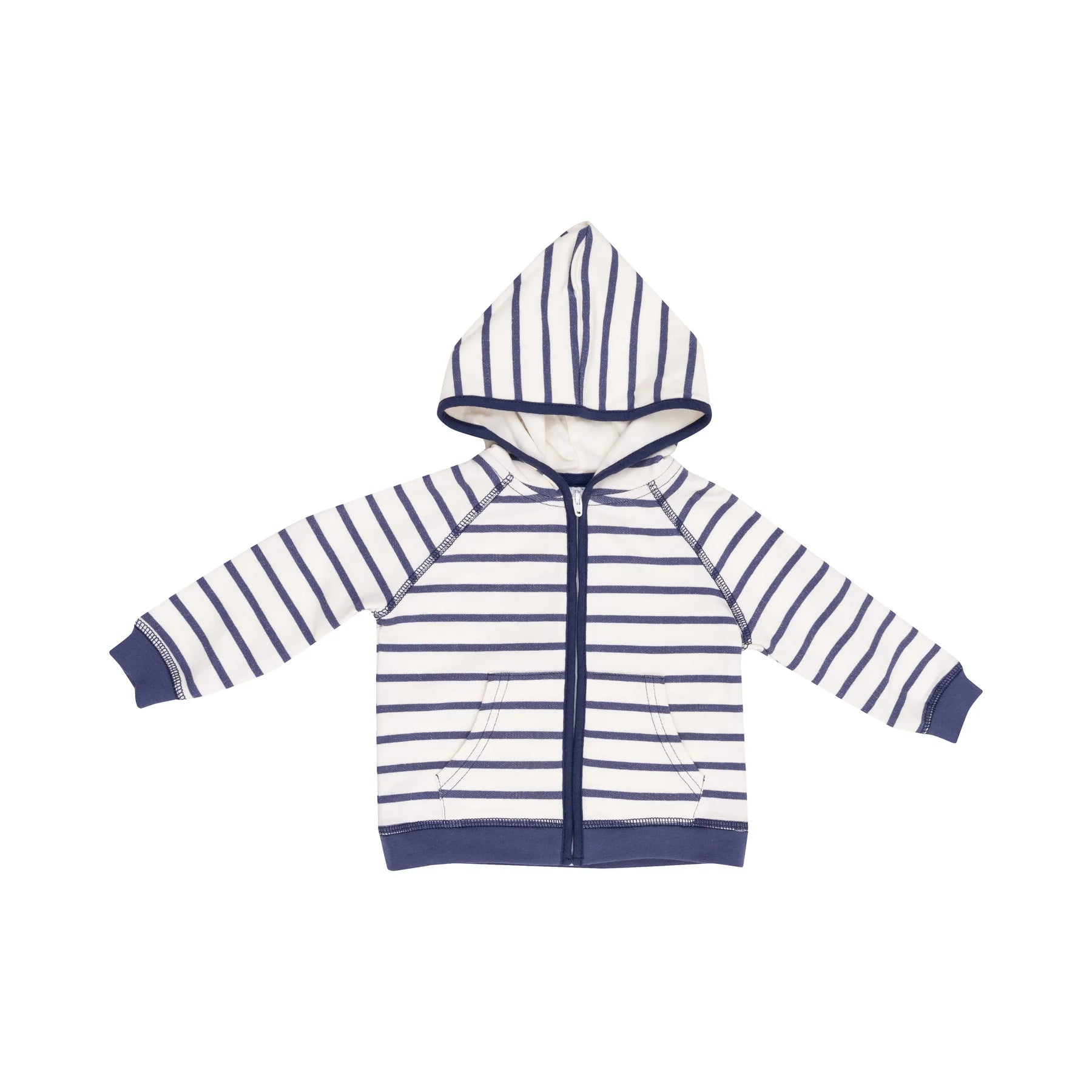 navy and white striped french terry hoodie and jogger set
