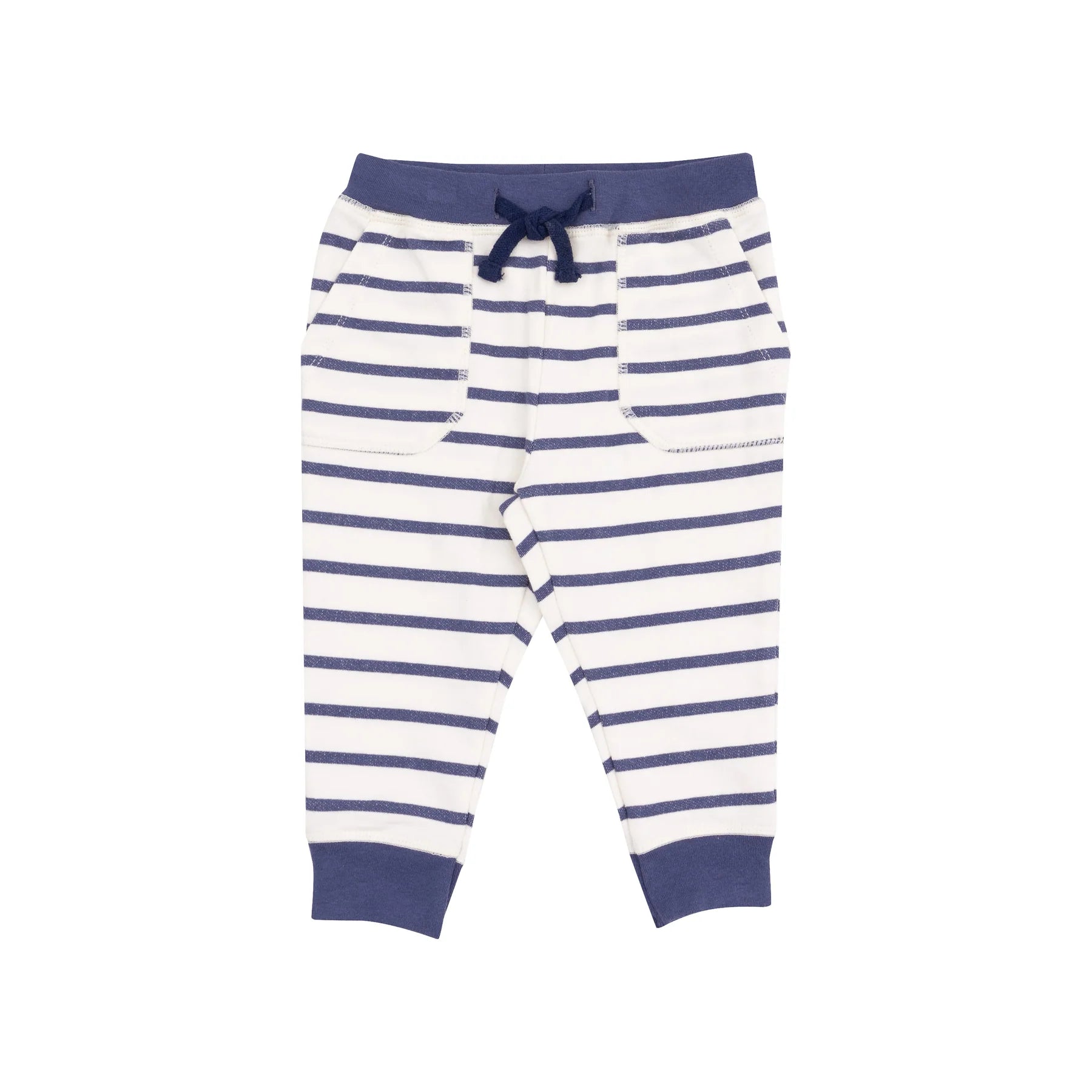 navy and white striped french terry hoodie and jogger set