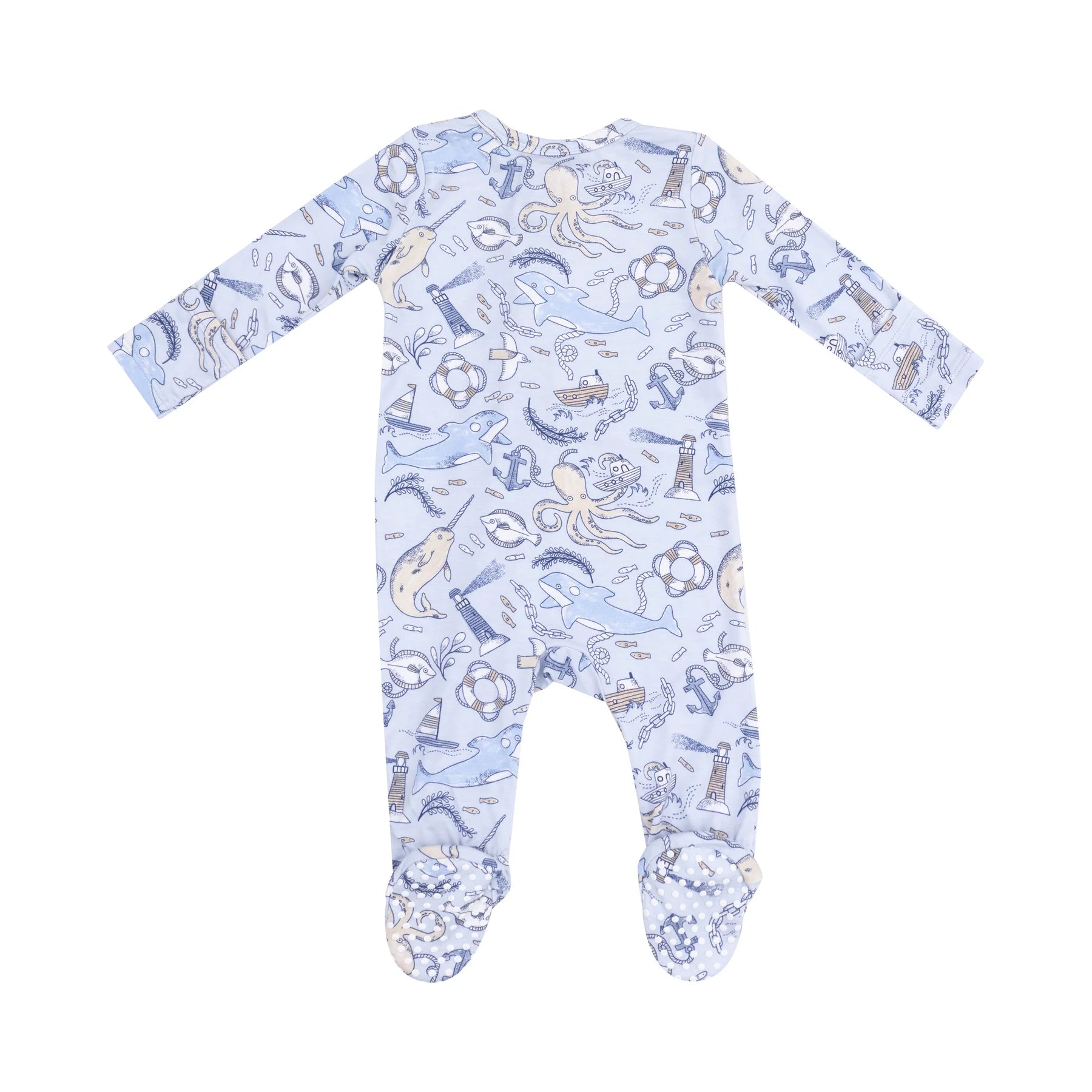 blue nautical footie baby boy