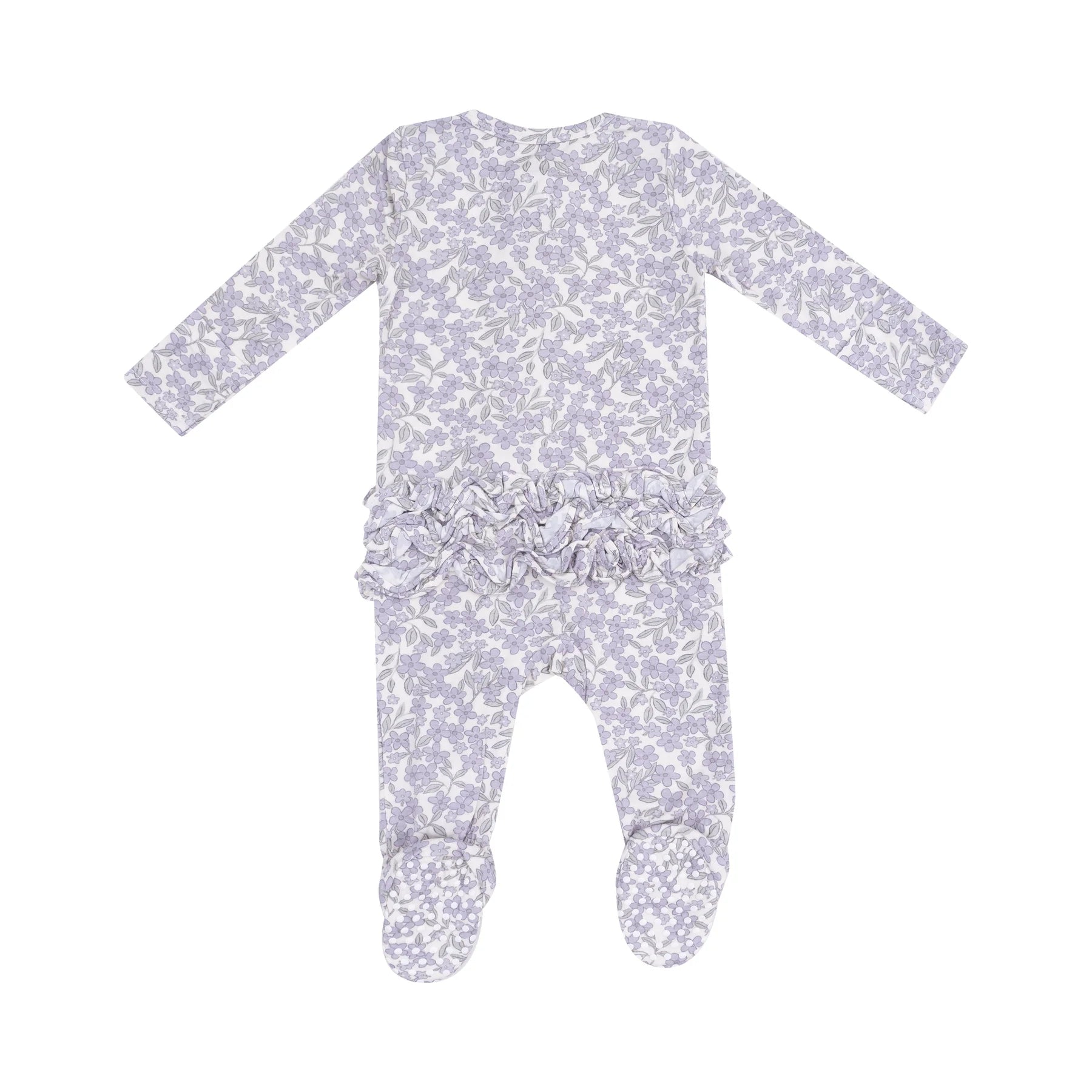 baby girl purple floral ruffle footie