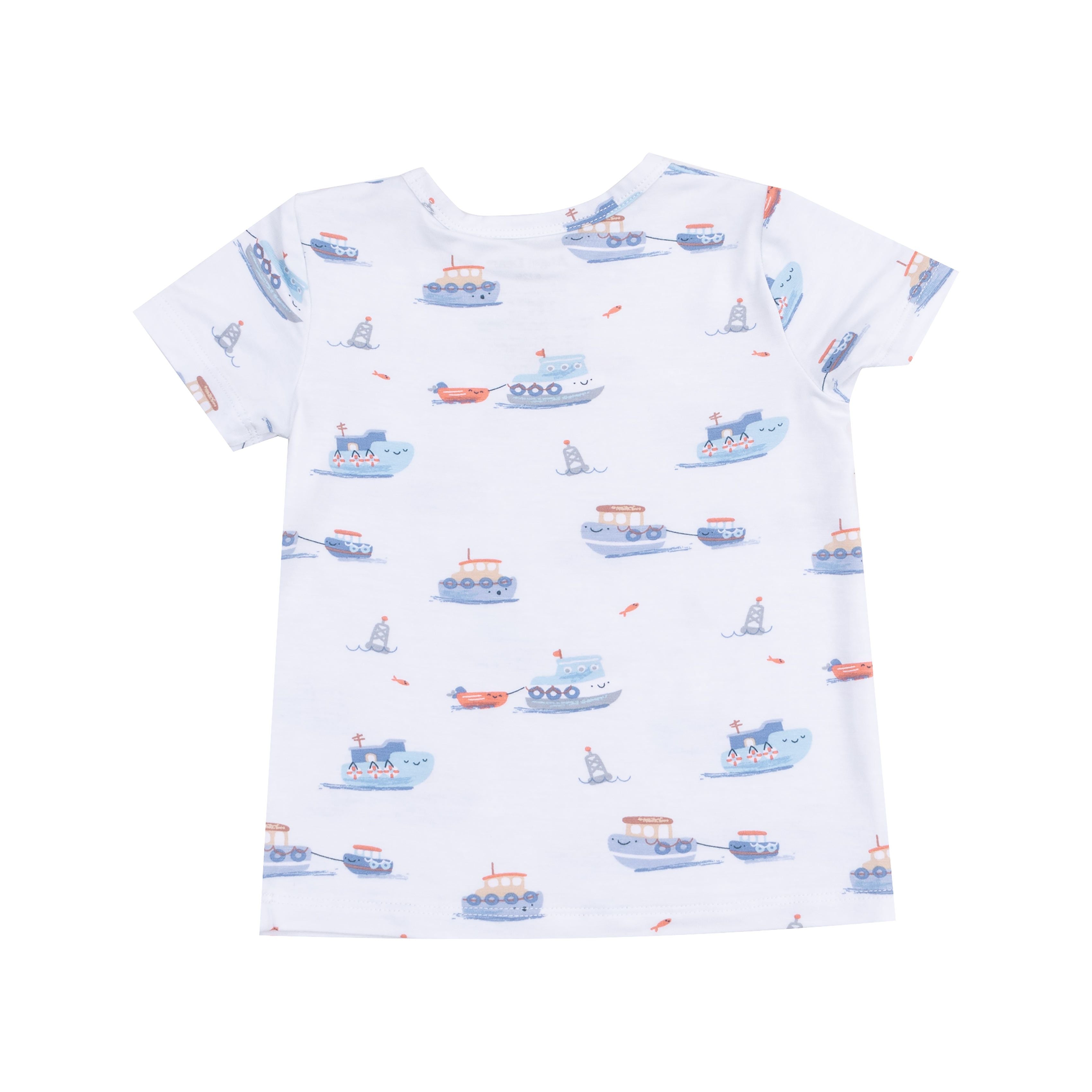White/Blue Tugboats Crewneck Tee & Short 2pc Set