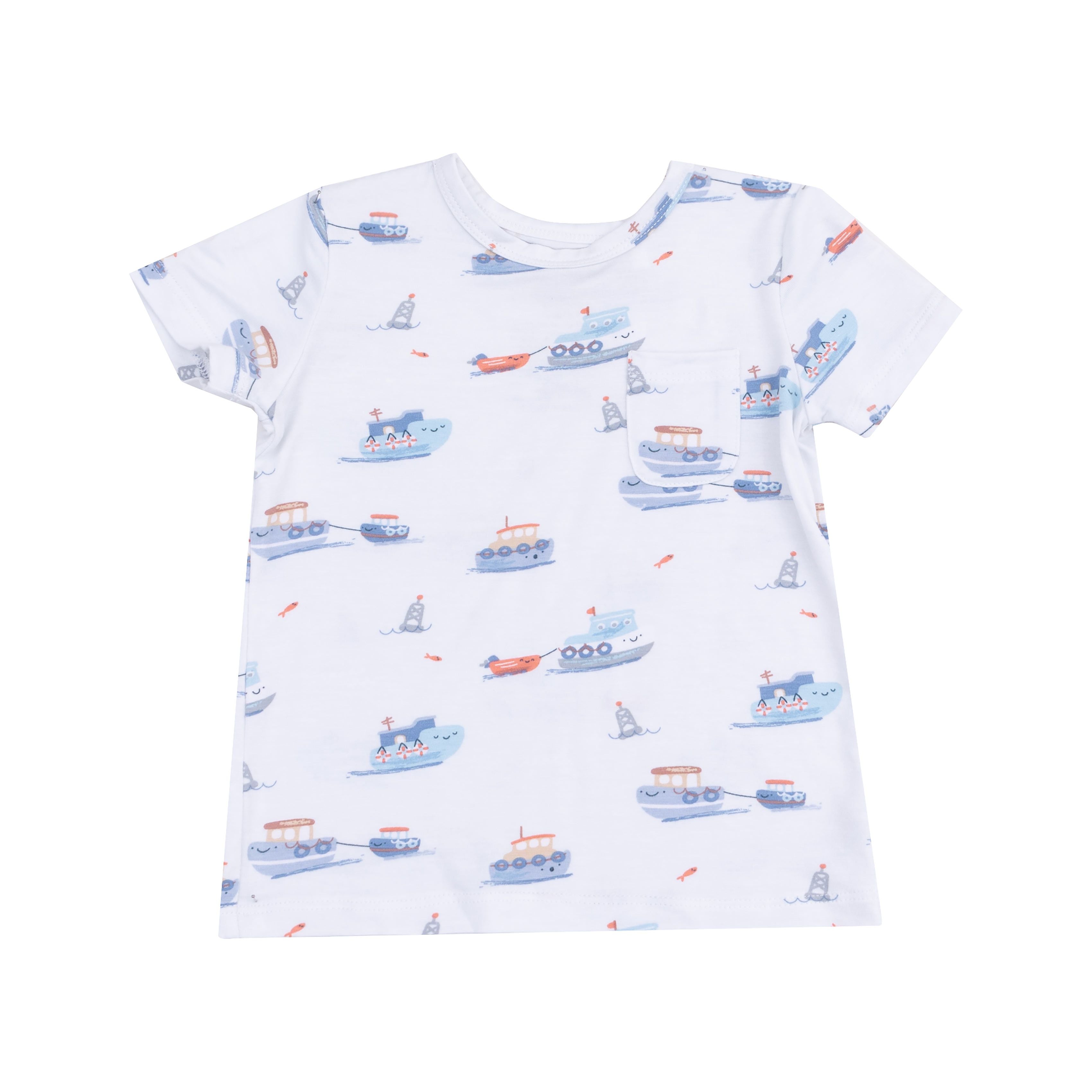 White/Blue Tugboats Crewneck Tee & Short 2pc Set