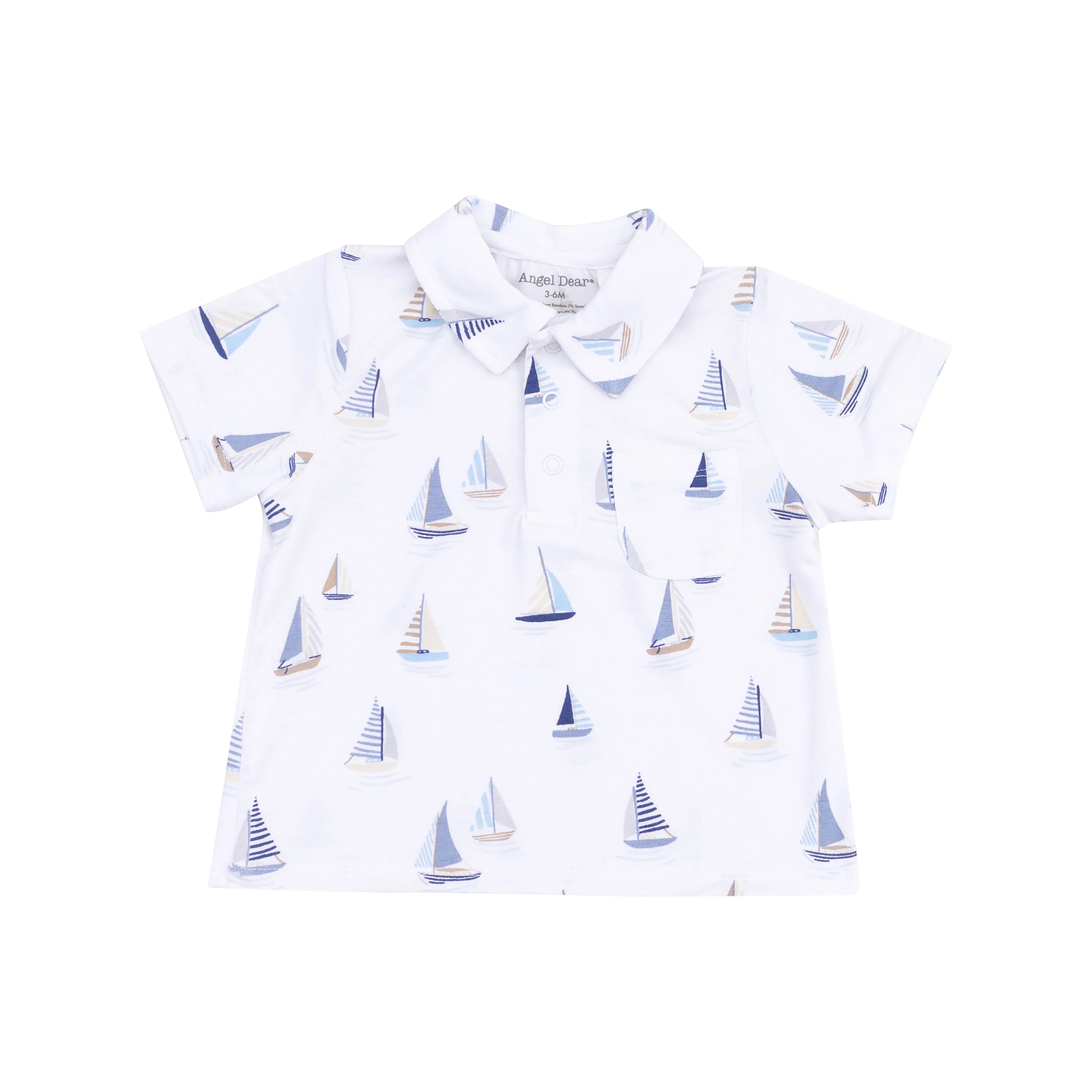 White/Blue Sailboats Polo Shirt & Short 2pc Set