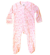 white and pink onesie with boston icon designs all over