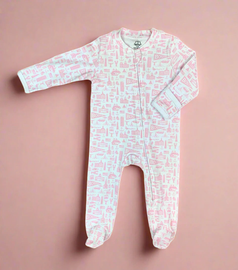 boston icons pink and white footie