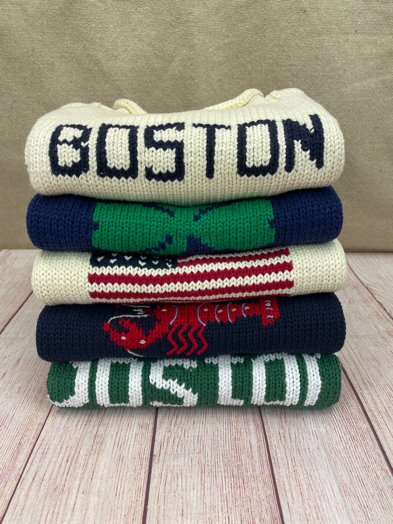 Ivory and Navy Boston Roll Neck Sweater