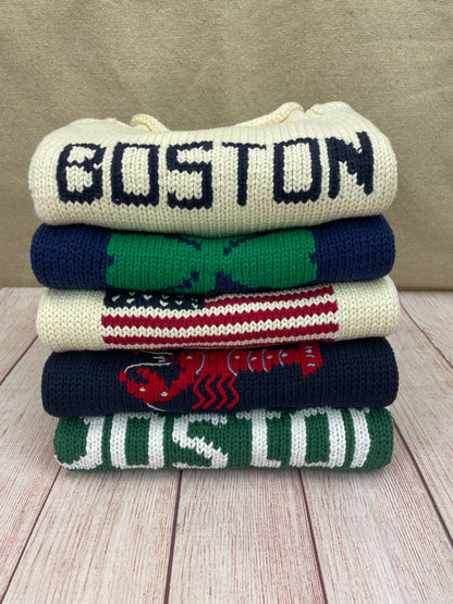 Green/White Lowercase Boston Roll Neck Sweater