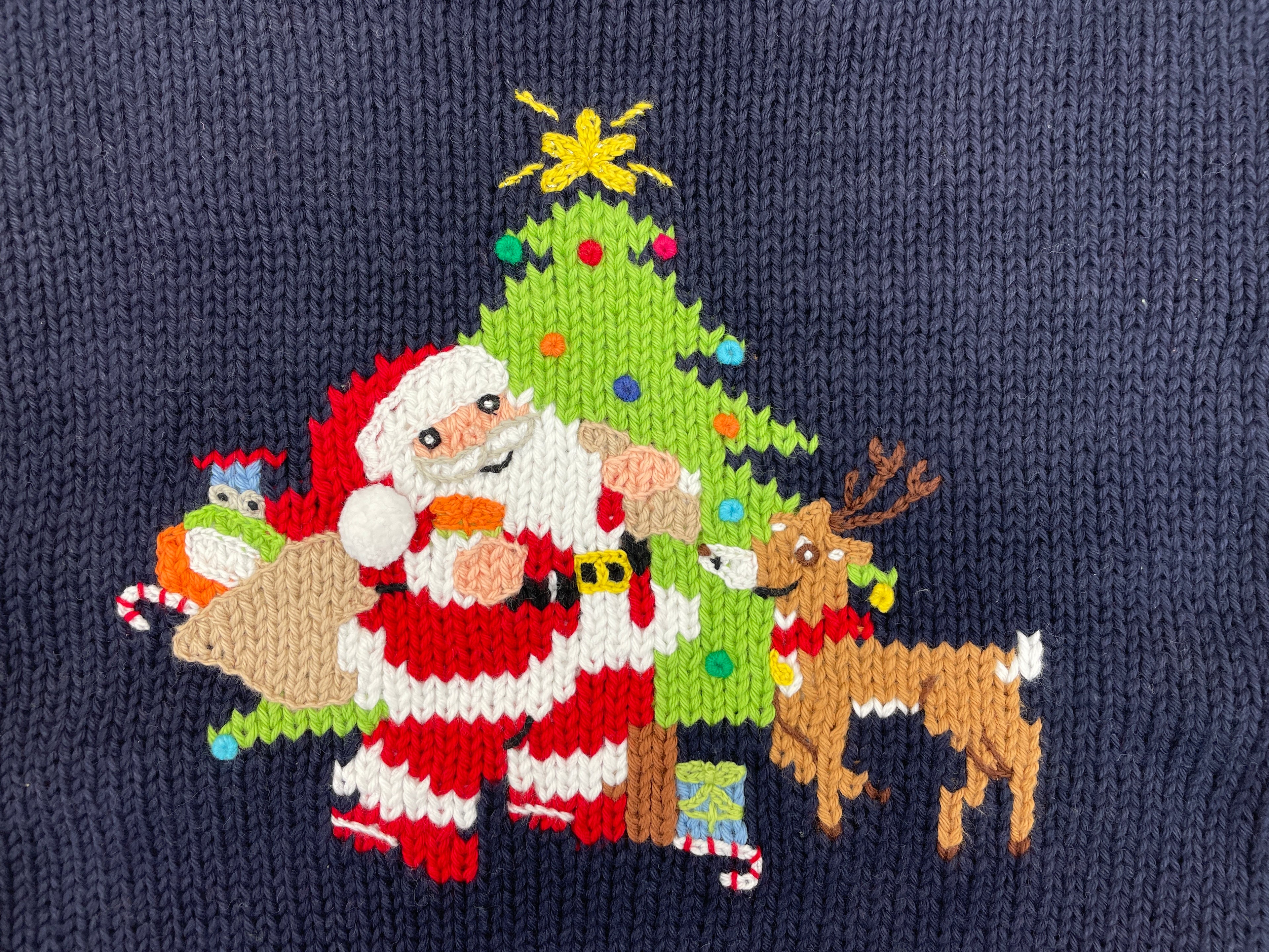 Navy Santa/Tree/Reindeer Roll Neck Sweater