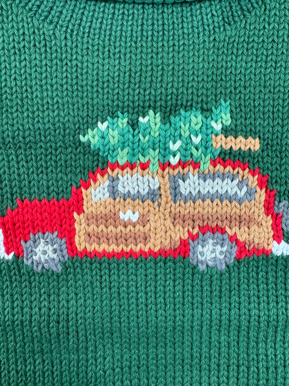 Hunter Green Woody Wagon Christmas Roll Neck Sweater