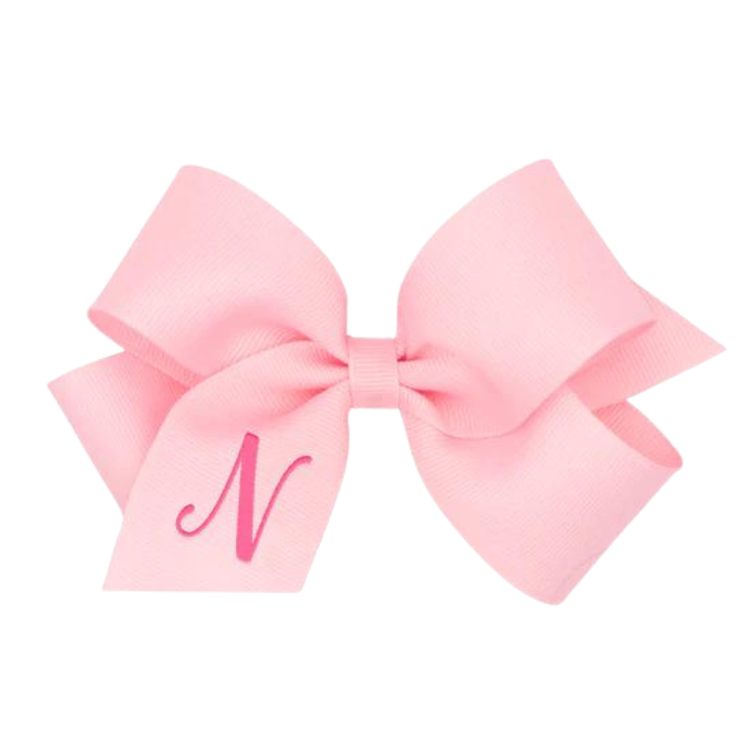 Pink Monogrammed Medium Grosgrain Bow