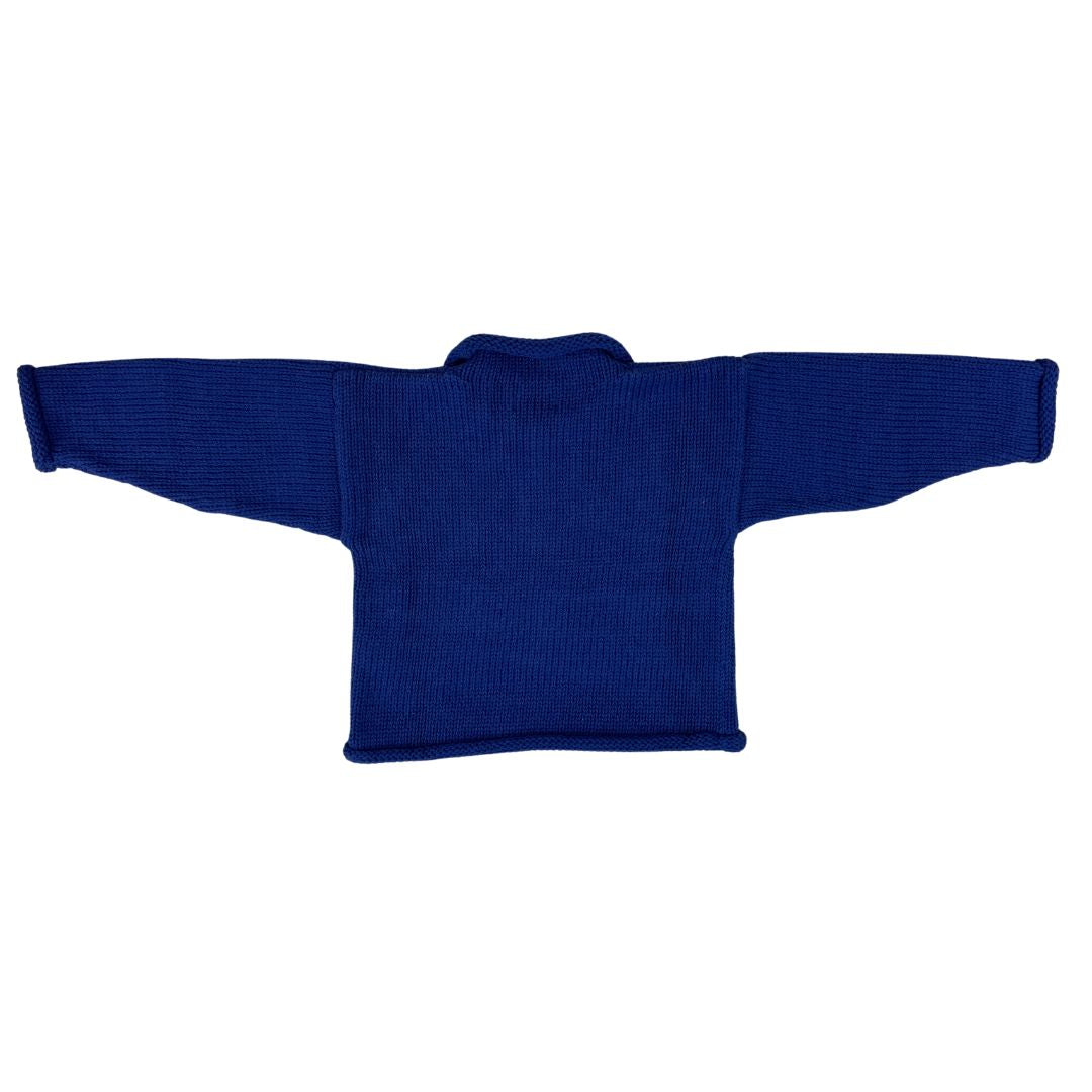 solid blue back of sweater