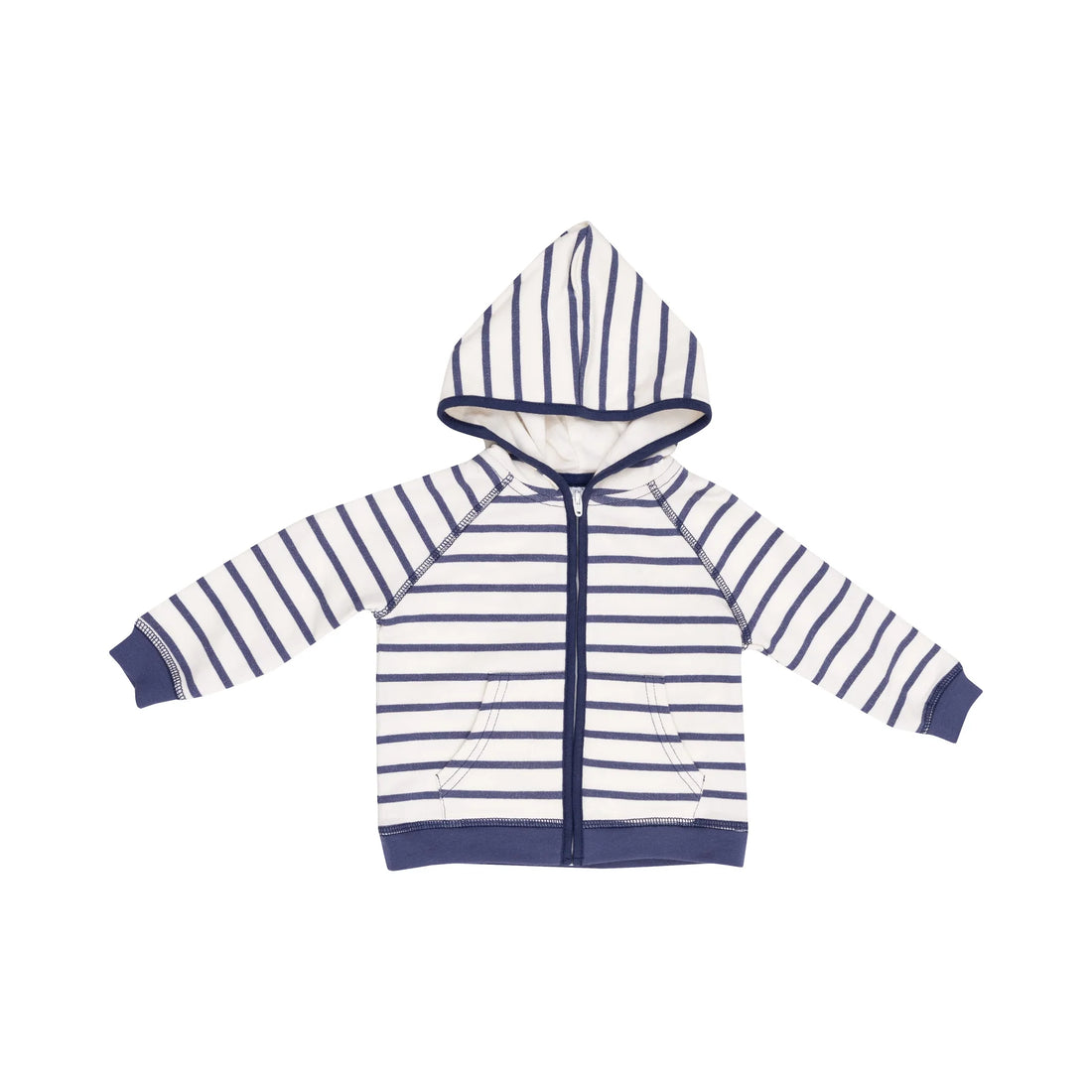 navy and white striped french terry hoodie and jogger set
