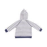 navy and white striped french terry hoodie and jogger set