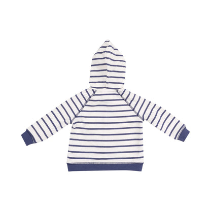 navy and white striped french terry hoodie and jogger set