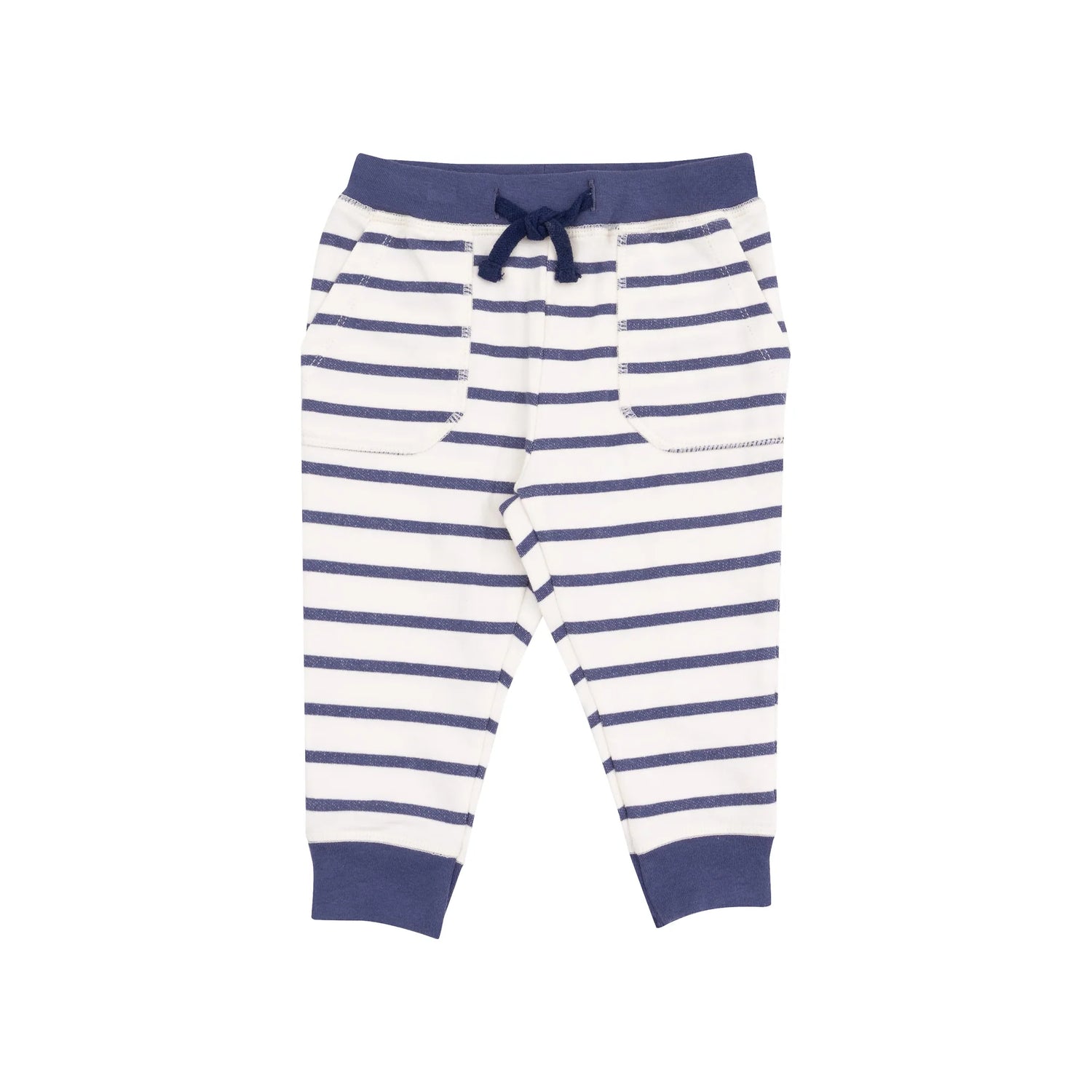 navy and white striped french terry hoodie and jogger set