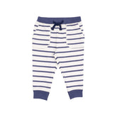 navy and white striped french terry hoodie and jogger set