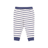 navy and white striped french terry hoodie and jogger set