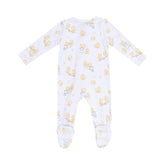 white baby footie with chicks design