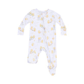 white baby footie with chicks design