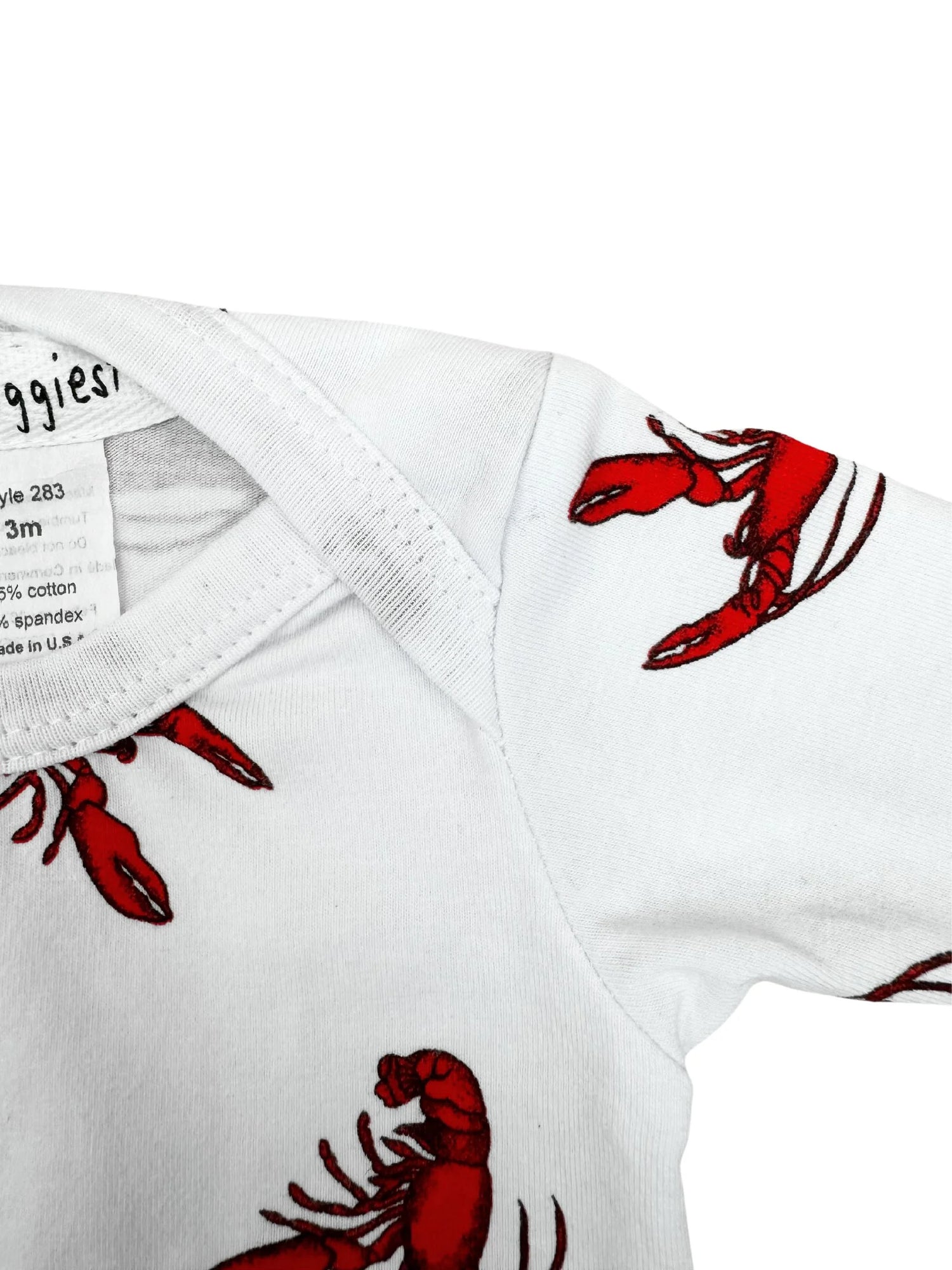 white 2 pc long sleeve kids pajamas with red lobsters