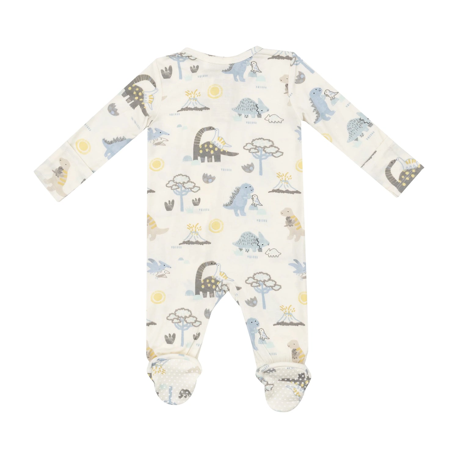 beige footie with parent and baby dinosaurs