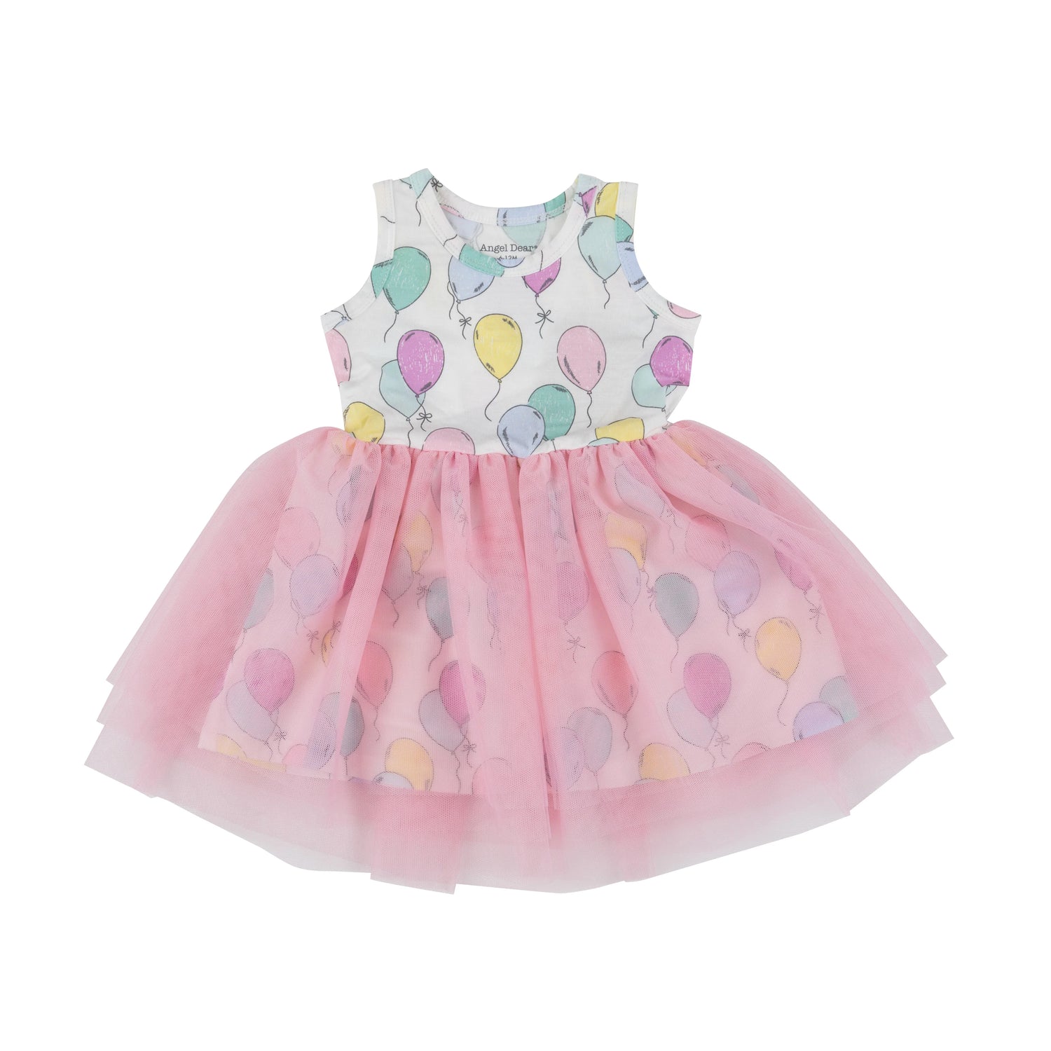 sleeveless dress with balloon print and pink tutu skirt