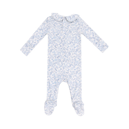 delicate blue floral calico baby footie