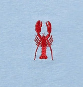 close up of red embroidered lobster