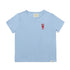 blue tee with red embroidered lobster