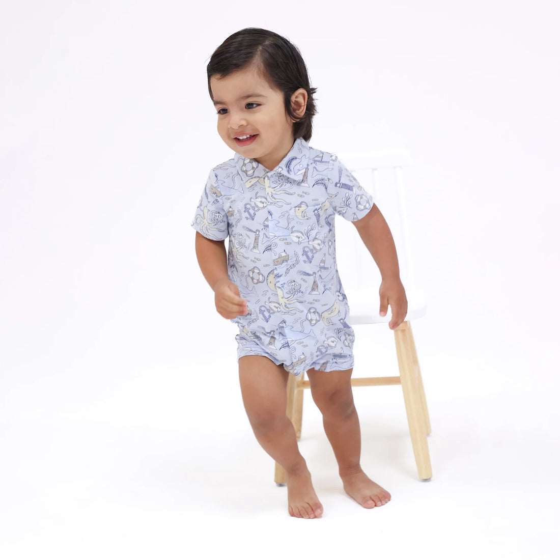 blue nautical notebook romper