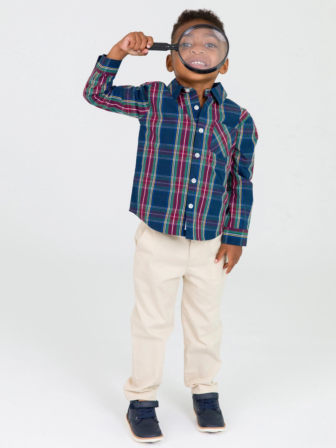 blue plaid boys holiday shirt