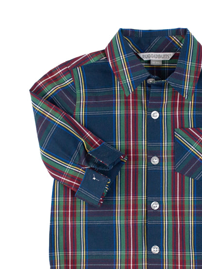 blue plaid boys holiday shirt