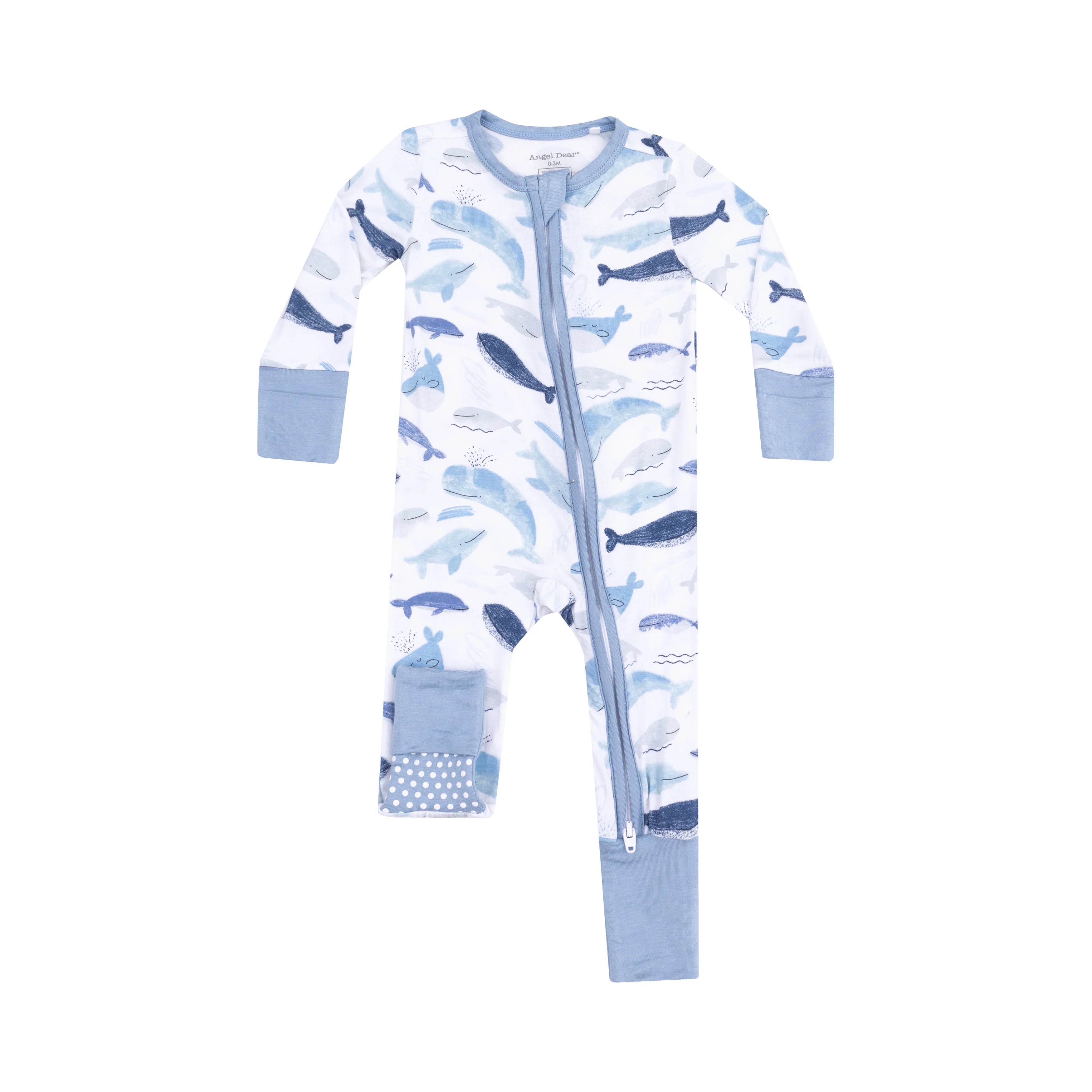 White/Blue Whales 2 Way Zipper Romper