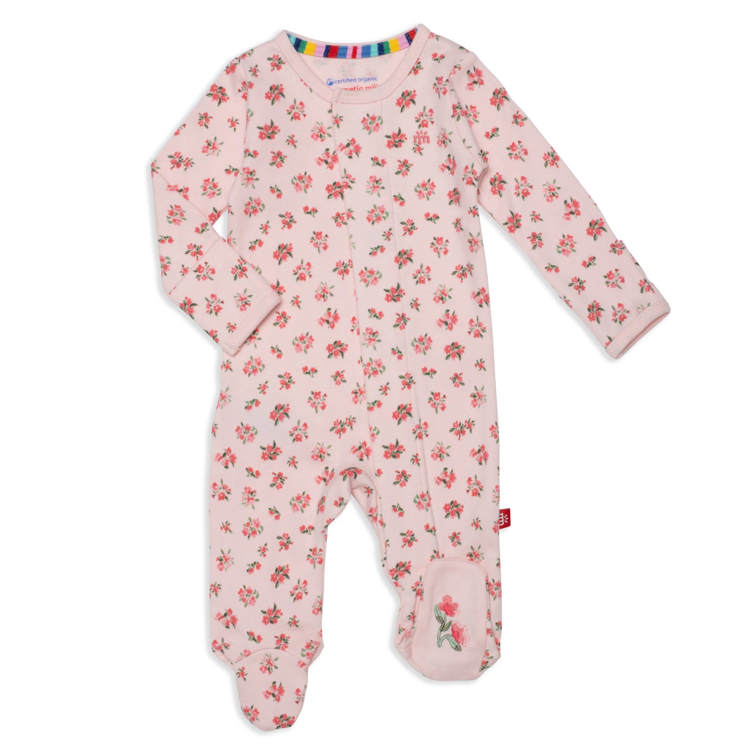 pink floral footie for baby