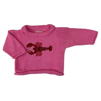 bright pink sweater with red lobster design in center