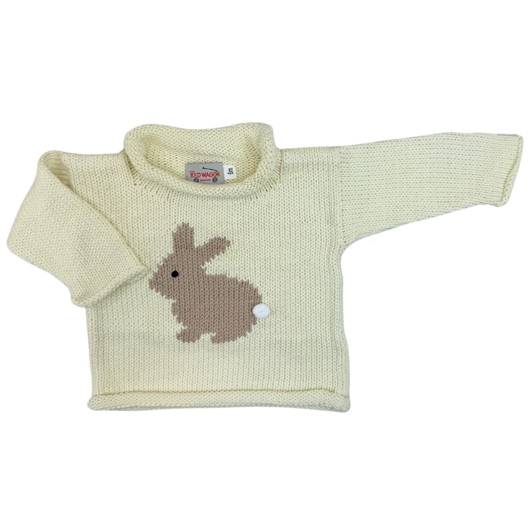 Ivory/Tan Single Bunny Roll Neck Sweater