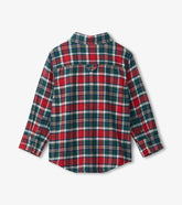 red and green plaid button down long sleeve shirt