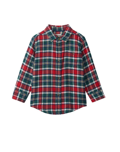 red and green plaid button down long sleeve shirt