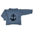 long sleeve light blue cotton sweater with dark navy anchor in center