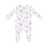 white footie with nautical print and alphabet letters