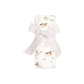 white swaddle with ducks and ducklings all over