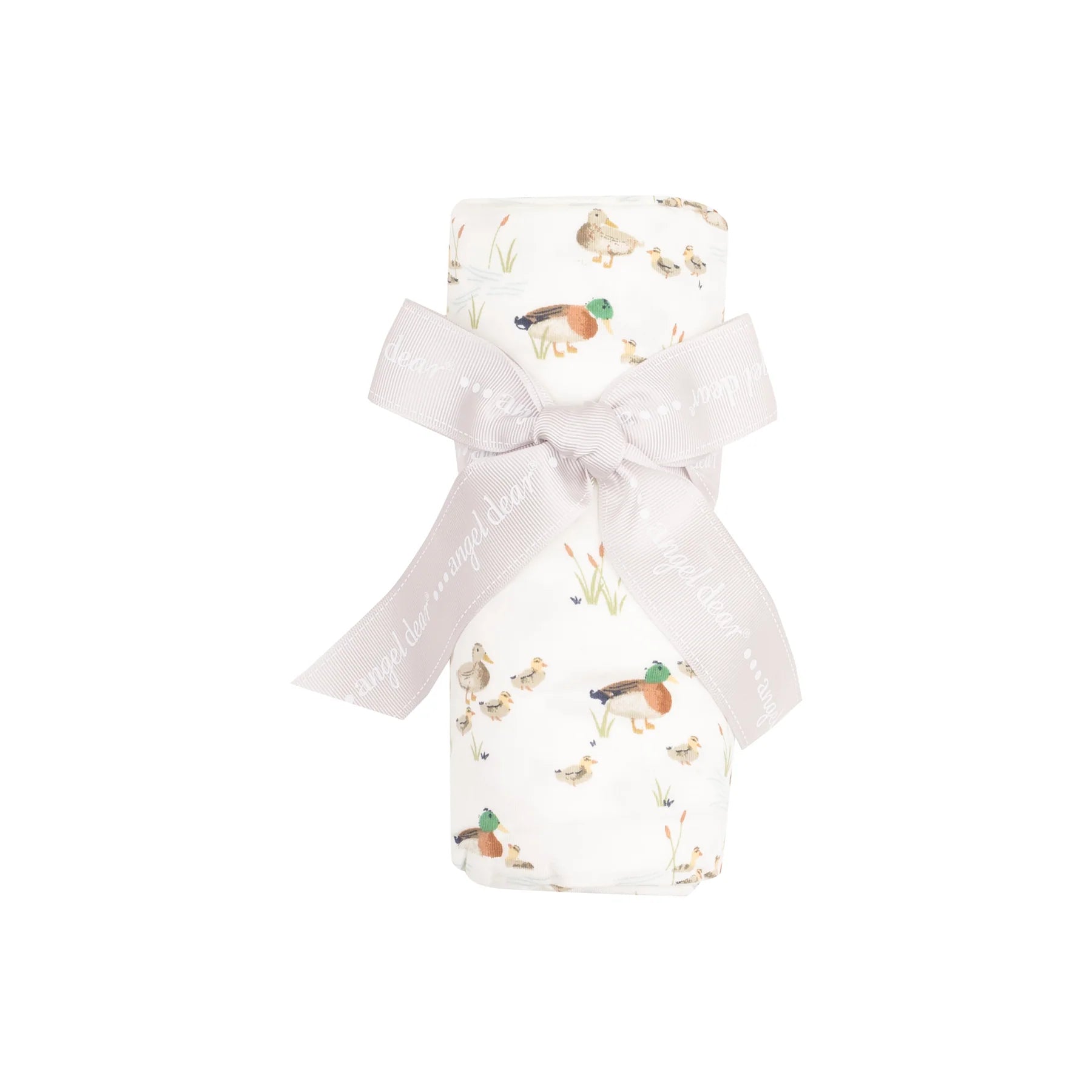 white swaddle with ducks and ducklings all over