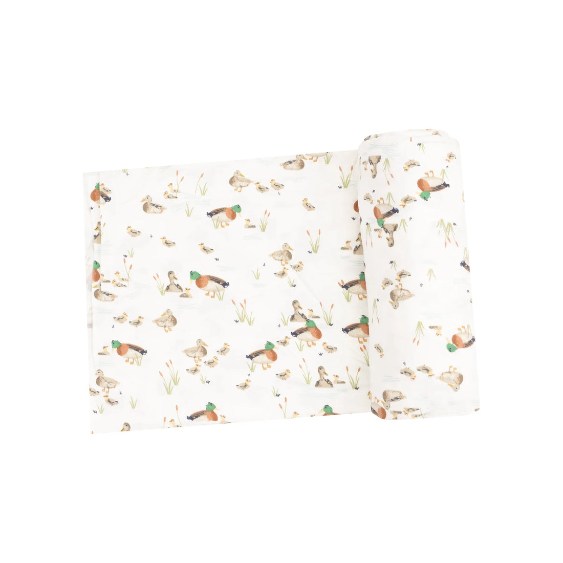 white swaddle with ducks and ducklings all over