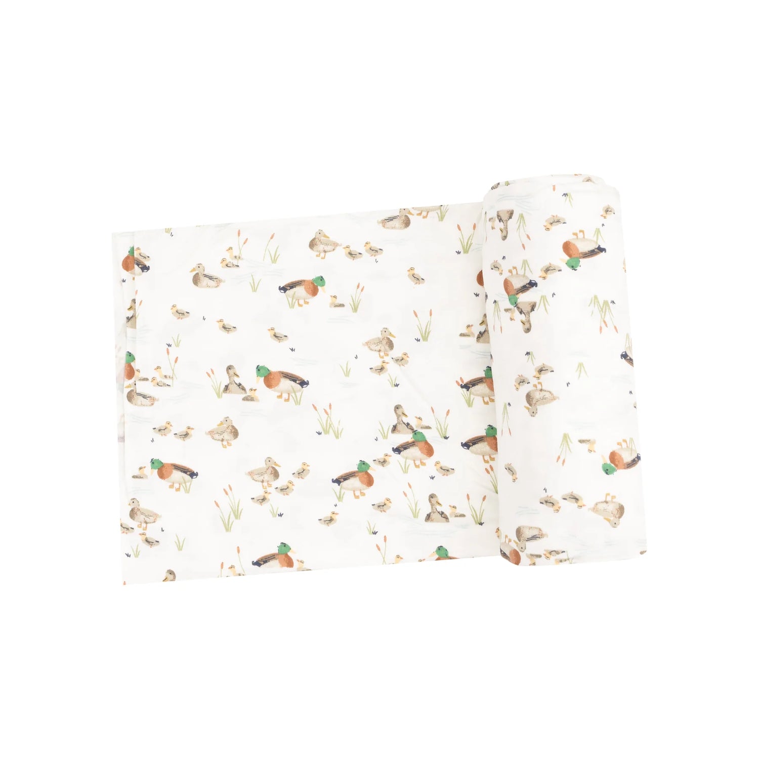 white swaddle with ducks and ducklings all over
