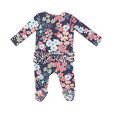 blue floral ruffle footie