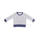 navy and white striped french terry sweatshirt and jogger kids set