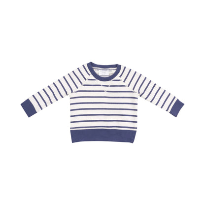 navy and white striped french terry sweatshirt and jogger kids set