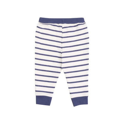 navy and white striped french terry sweatshirt and jogger kids set